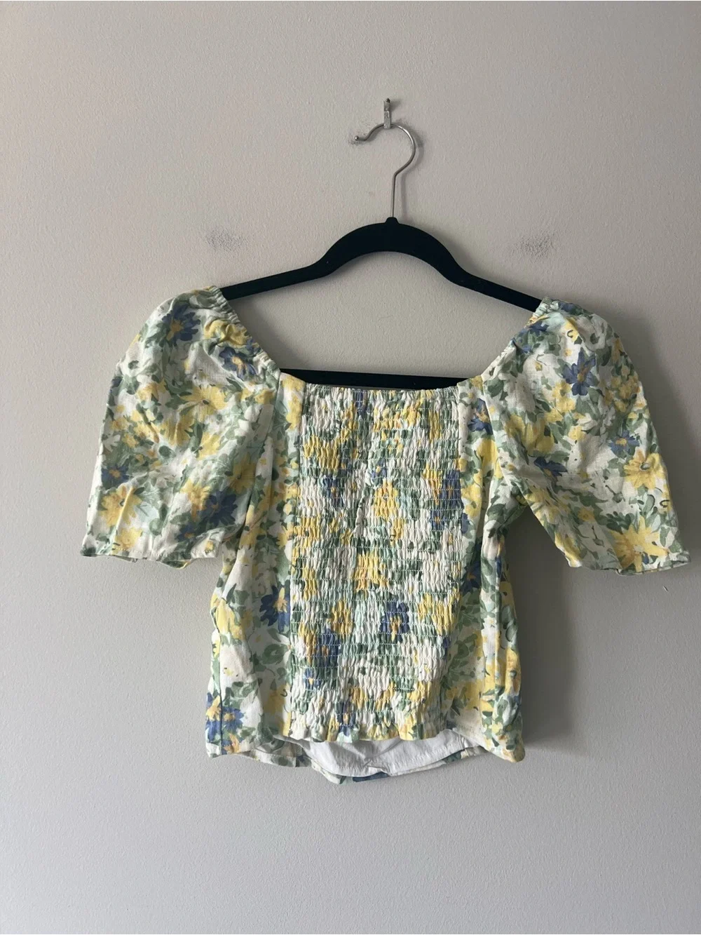 Abercrombie & Fitch Floral Puff Sleeve Crop Top Smocked XS Cottagecore